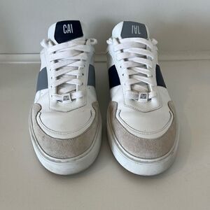 CAVAL Mens White & Blue Vegan Leather Trainers Sneakers - size 9(42)